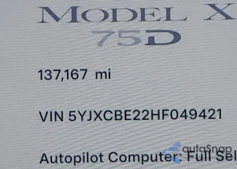 2017 Tesla Model X 100D/75D/90D z USA, uszkodzony, nr VIN 5YJXCBE22HF049421